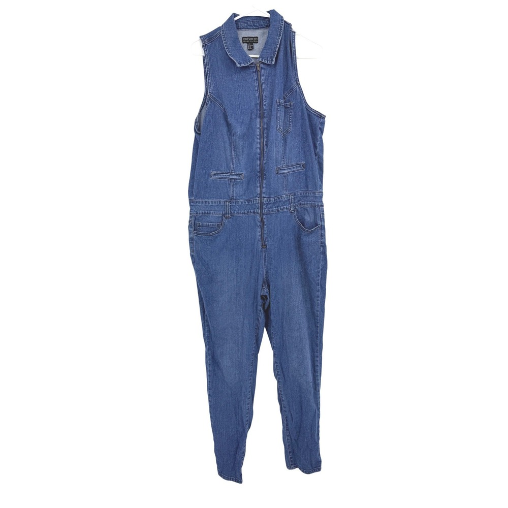 Forever 21 Plus Size Womens Denim Sleeveless Full Zip Jumpsuit Blue 2X